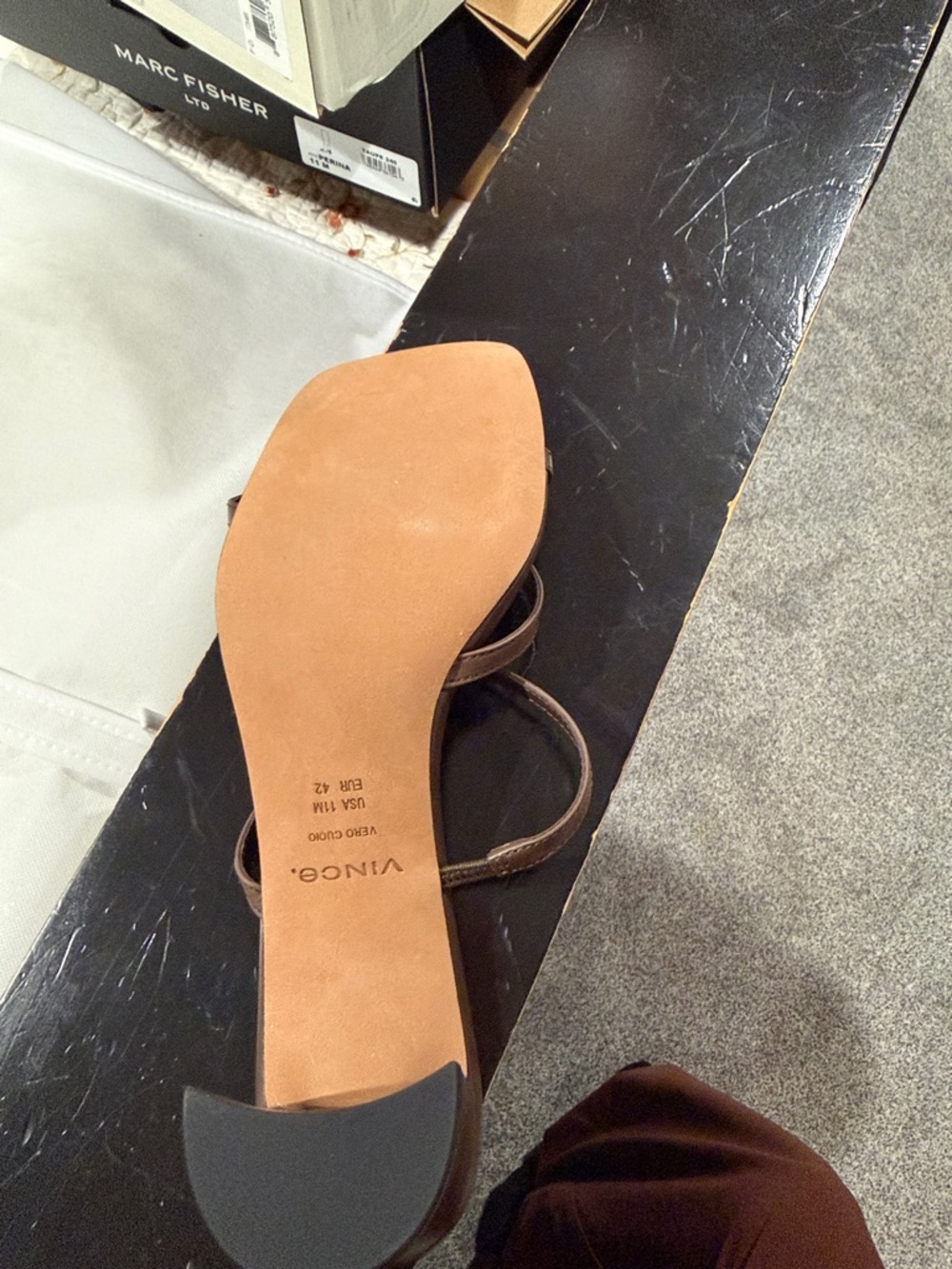 Vince Brown Strappy Square-Toe Slide Sandals - Picture 3 of 3